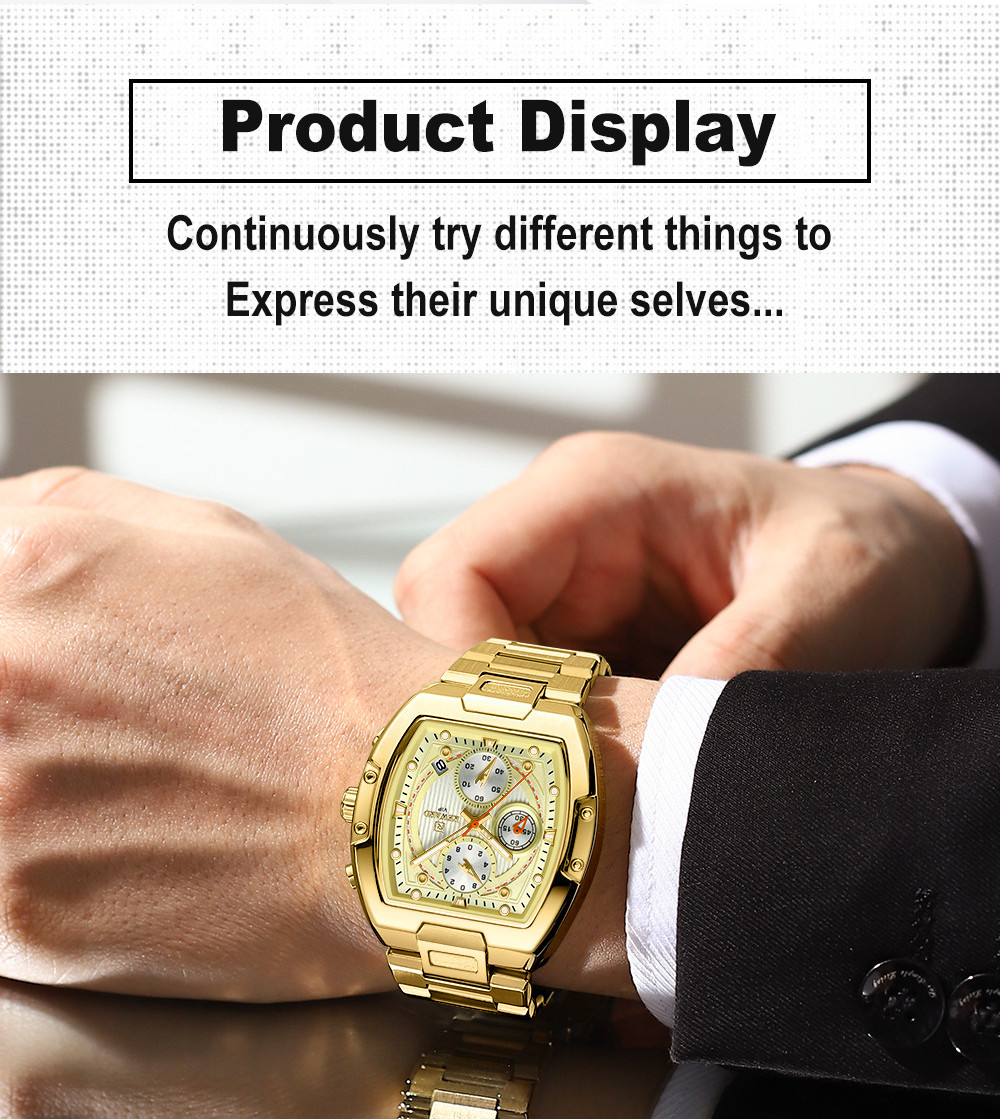 REWARD Men’s Tonneau Multifunction Chronograph Calendar Luminous Quartz Watch