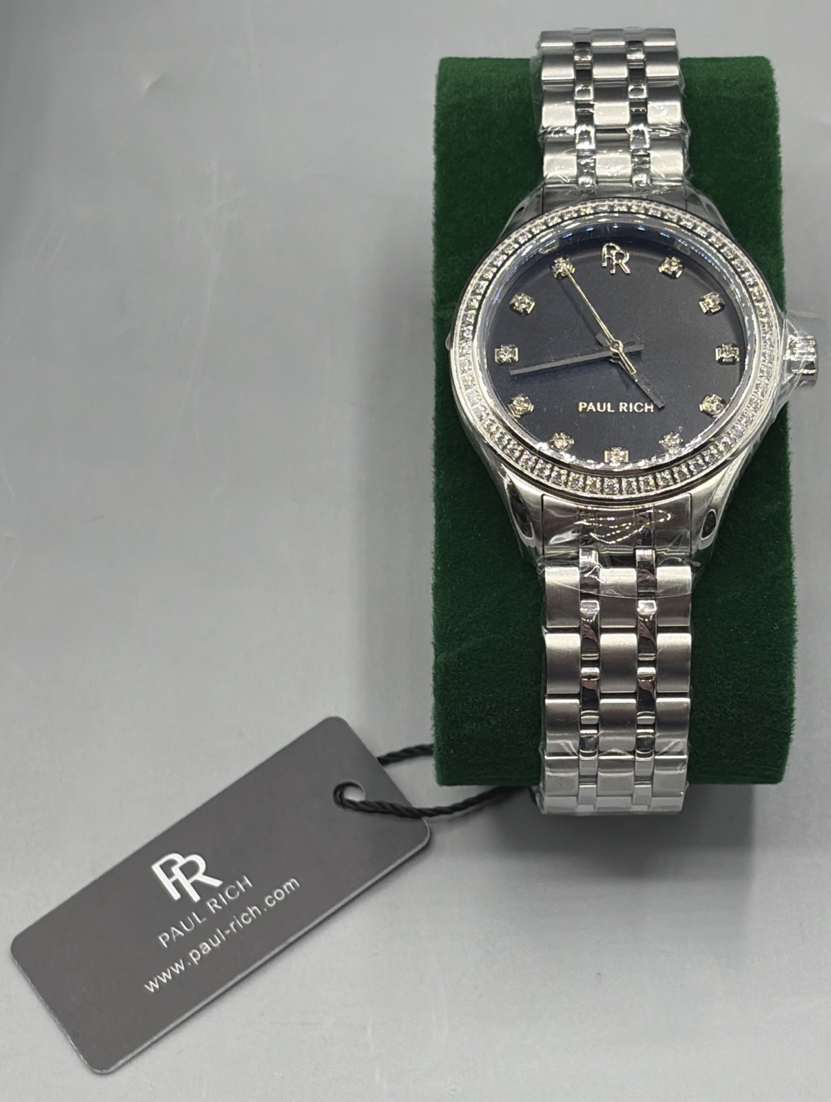 Paul Rich Crystelle Womens Watch 32mm Silver Black Dial Crystal Bezel