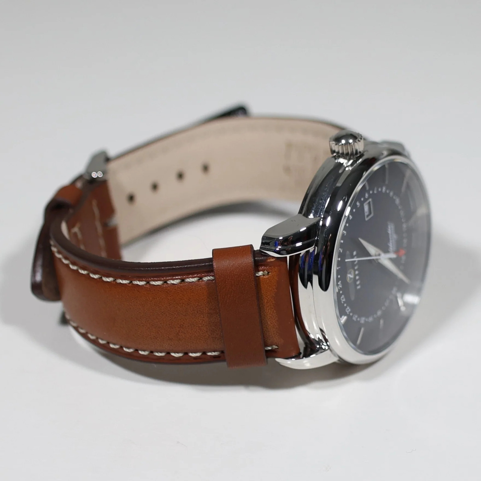 Zeppelin Men’s Blue Dial GMT Atlantic Brown Leather Strap Watch 8442-3