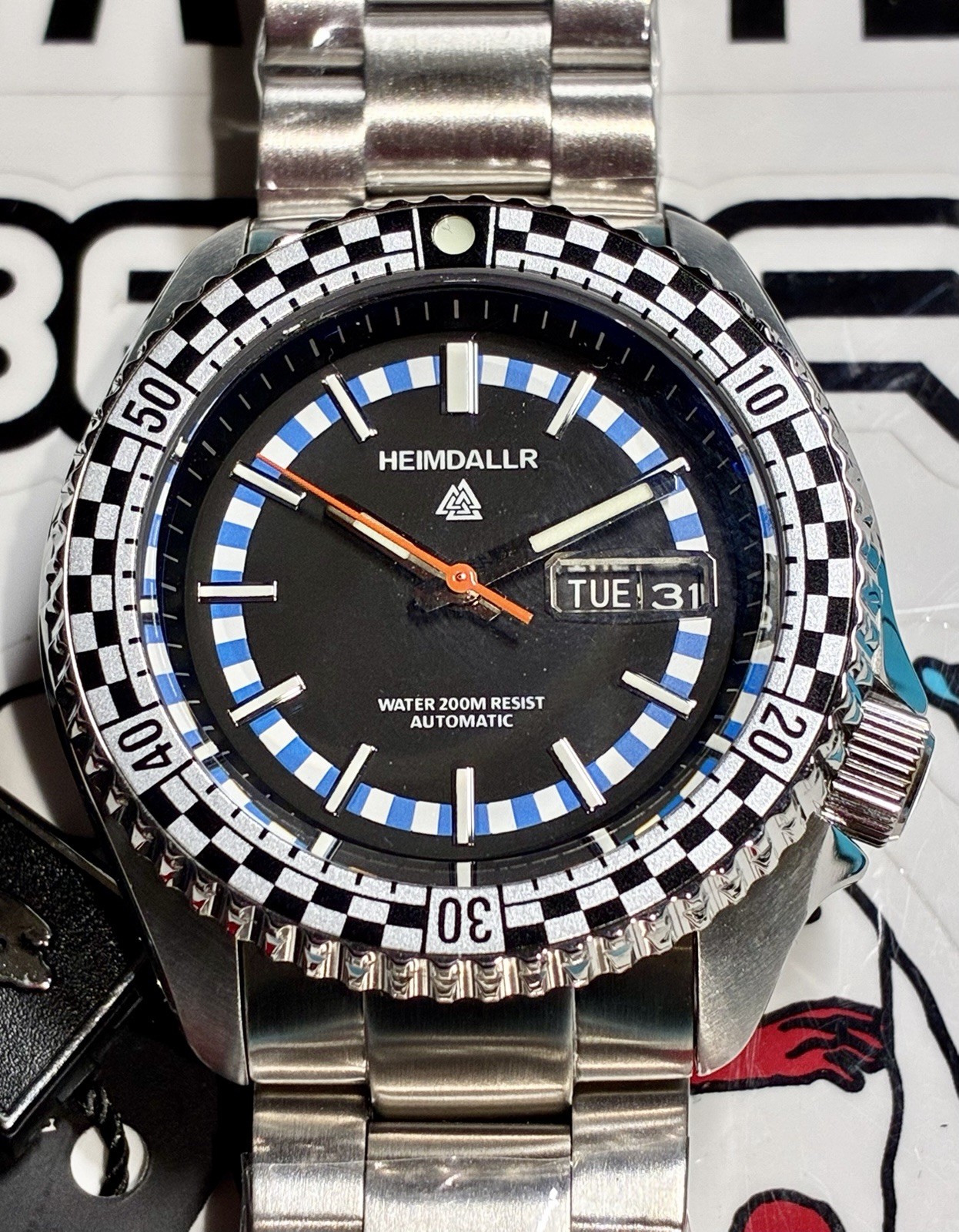 HEIMDALLR BLUE AND BLACK CHECKER SEIKO NH36A AUTO SAPPHIRE SUPER C3 SKX CASE NEW