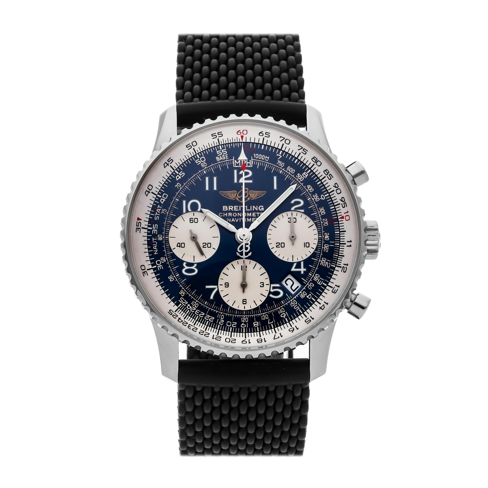 Breitling Navitimer Chrono Steel Auto 41mm Blue Dial Rubber Strap A2332212/C587