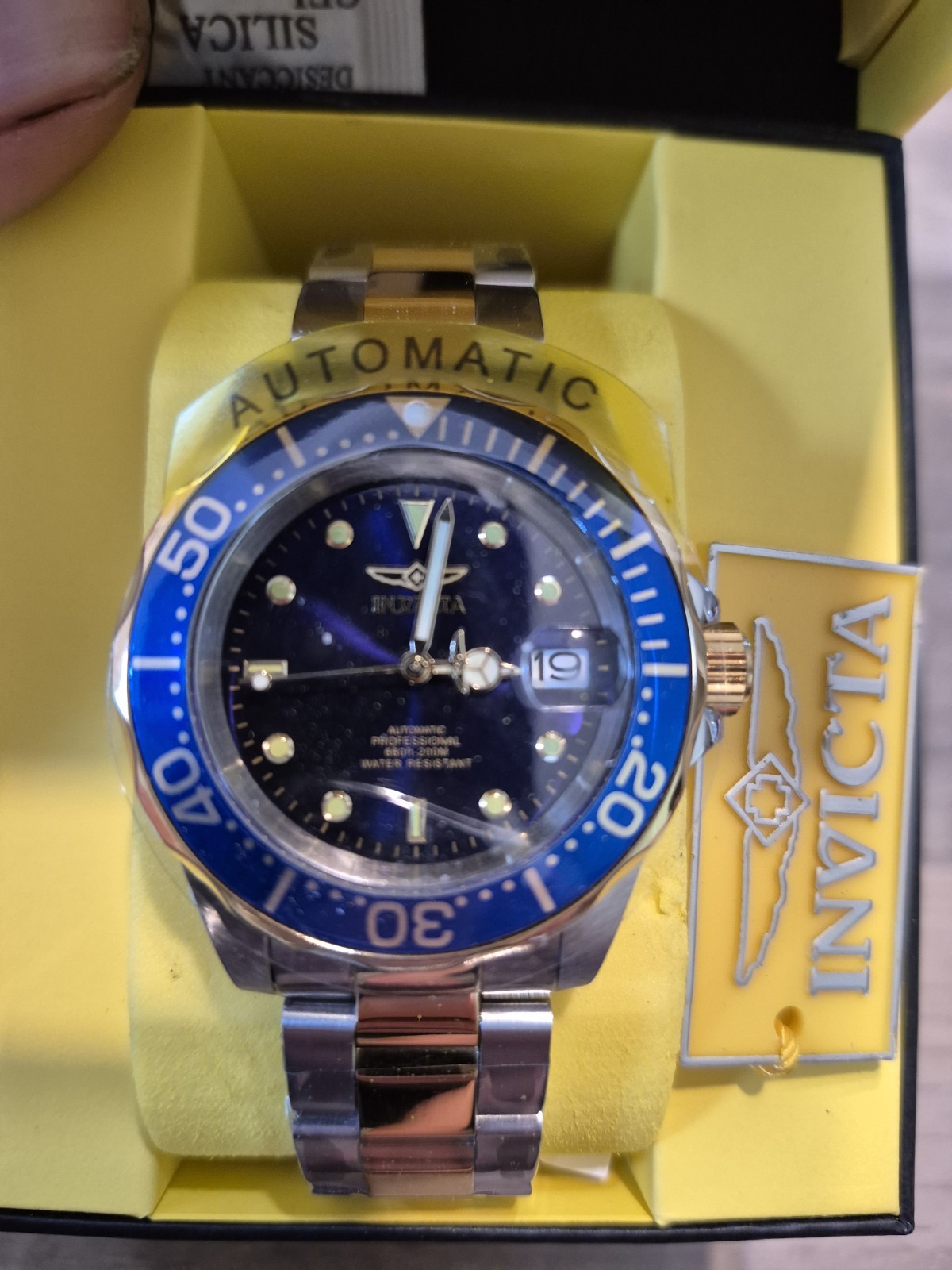 Men’s Pro Diver 40mm Two-Tone Automatic Watch, Steel/Gold, Blue Dial, Coin Bezel