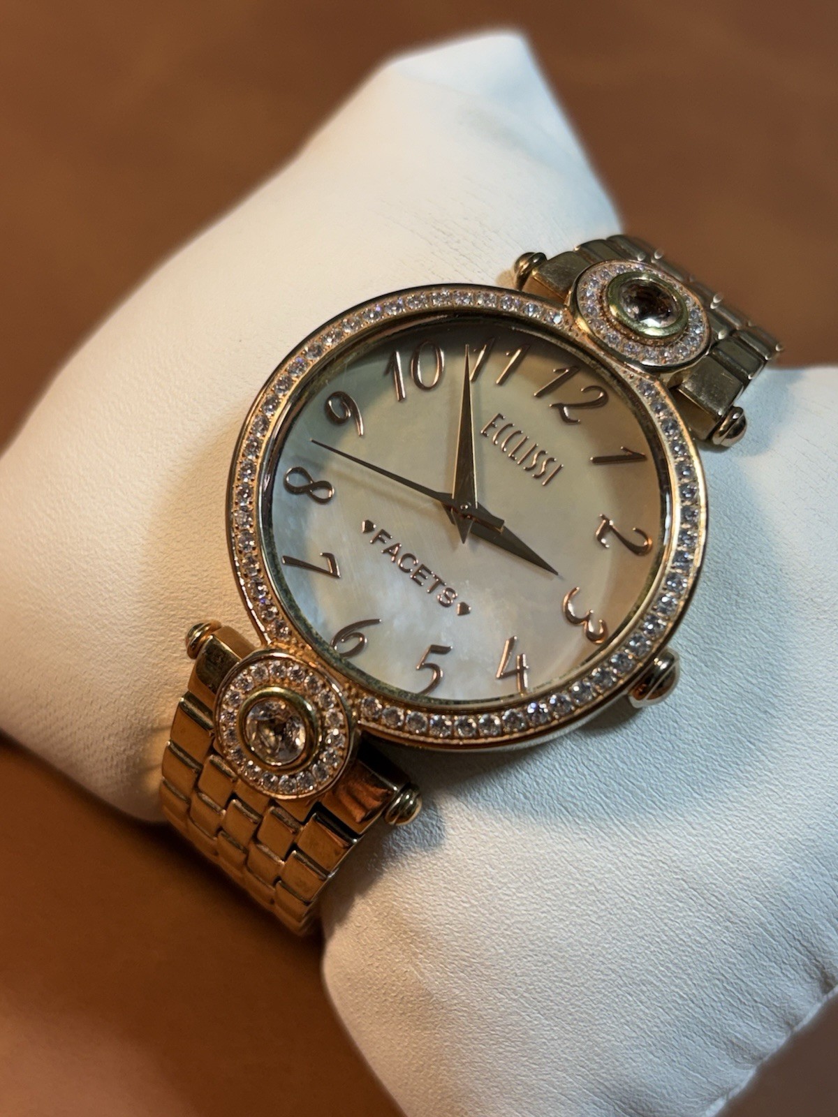 Ecclissi Facets Crystal Gemmed Womens Watch MOP Dial Rose Gold Tone 75620 6”