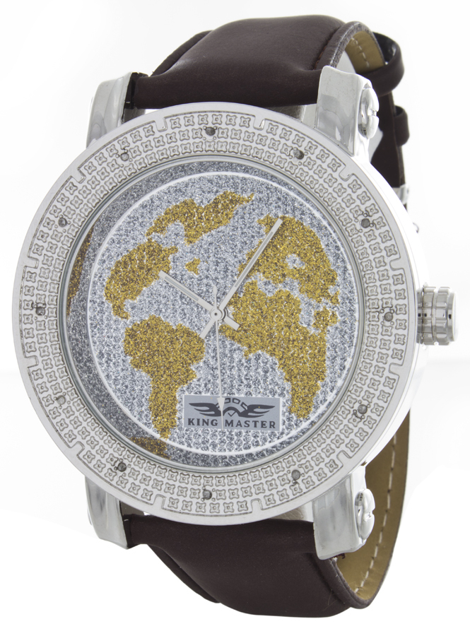Kings Master Men’s Silver-tone Case Brown Leather Band 0.12ct Diamond 104M