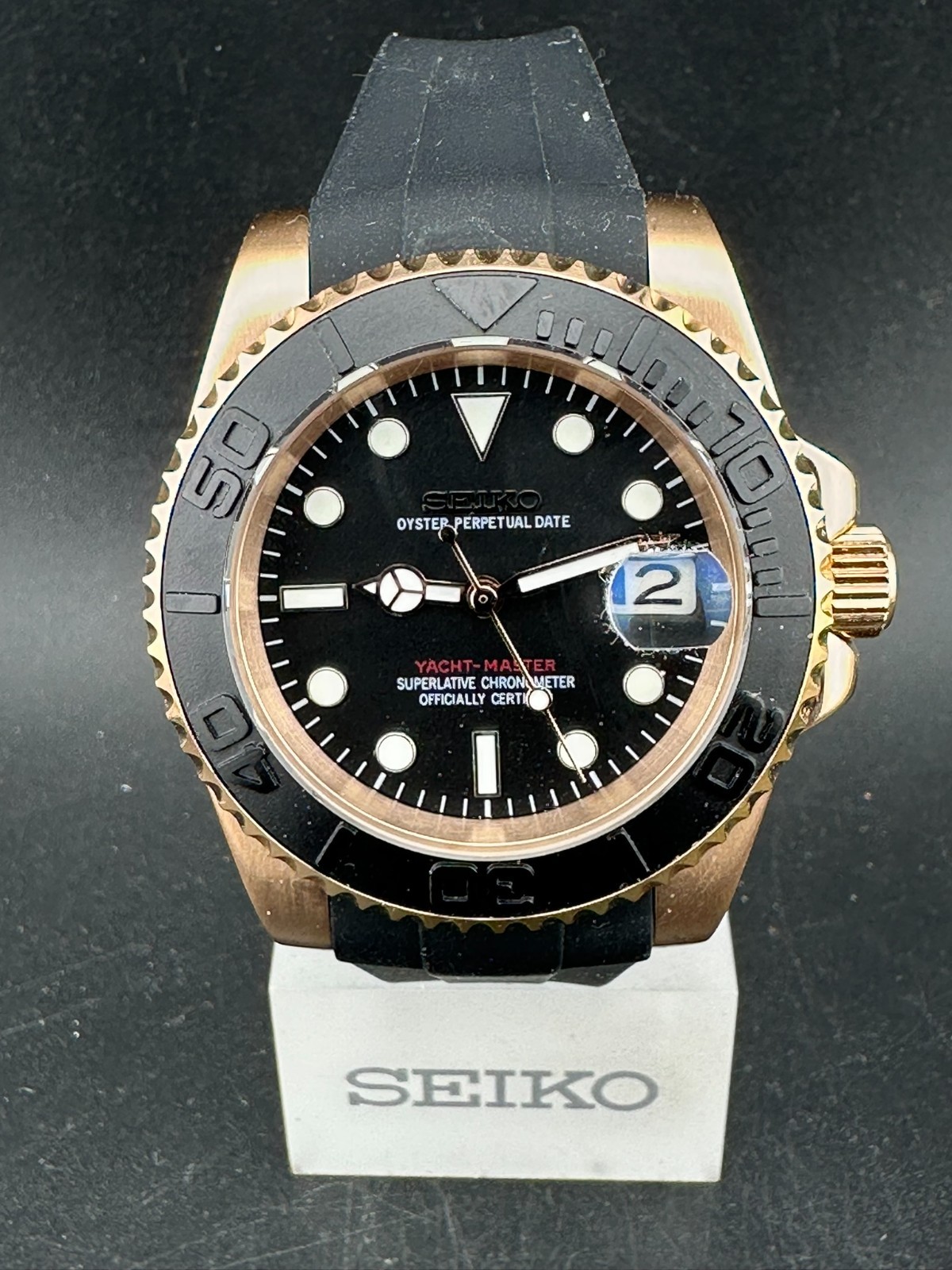 Modified Seiko Yacht Style Rose Gold Men’s Automatic NH35 40mm Black Dial Date
