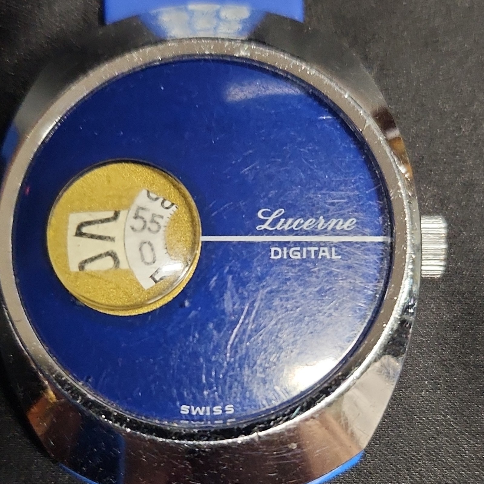 Lucerne Digital Quartz Vintage 34mm Stainless Silver Case Blue Dial + Strap