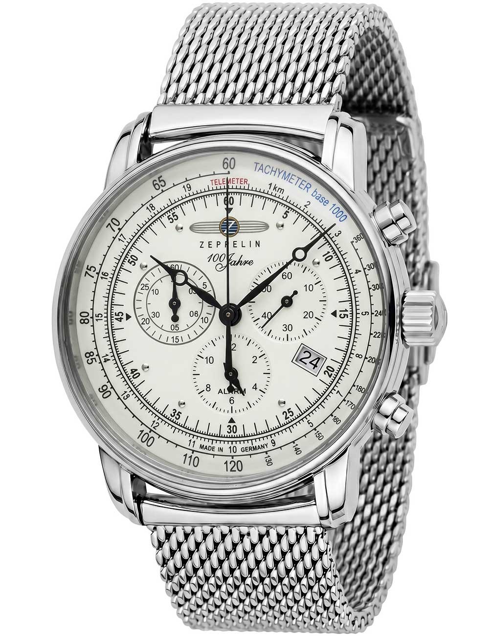 Zeppelin 8680M-3 Alarm Chronograph 100 Years Mens Watch 43mm 5ATM