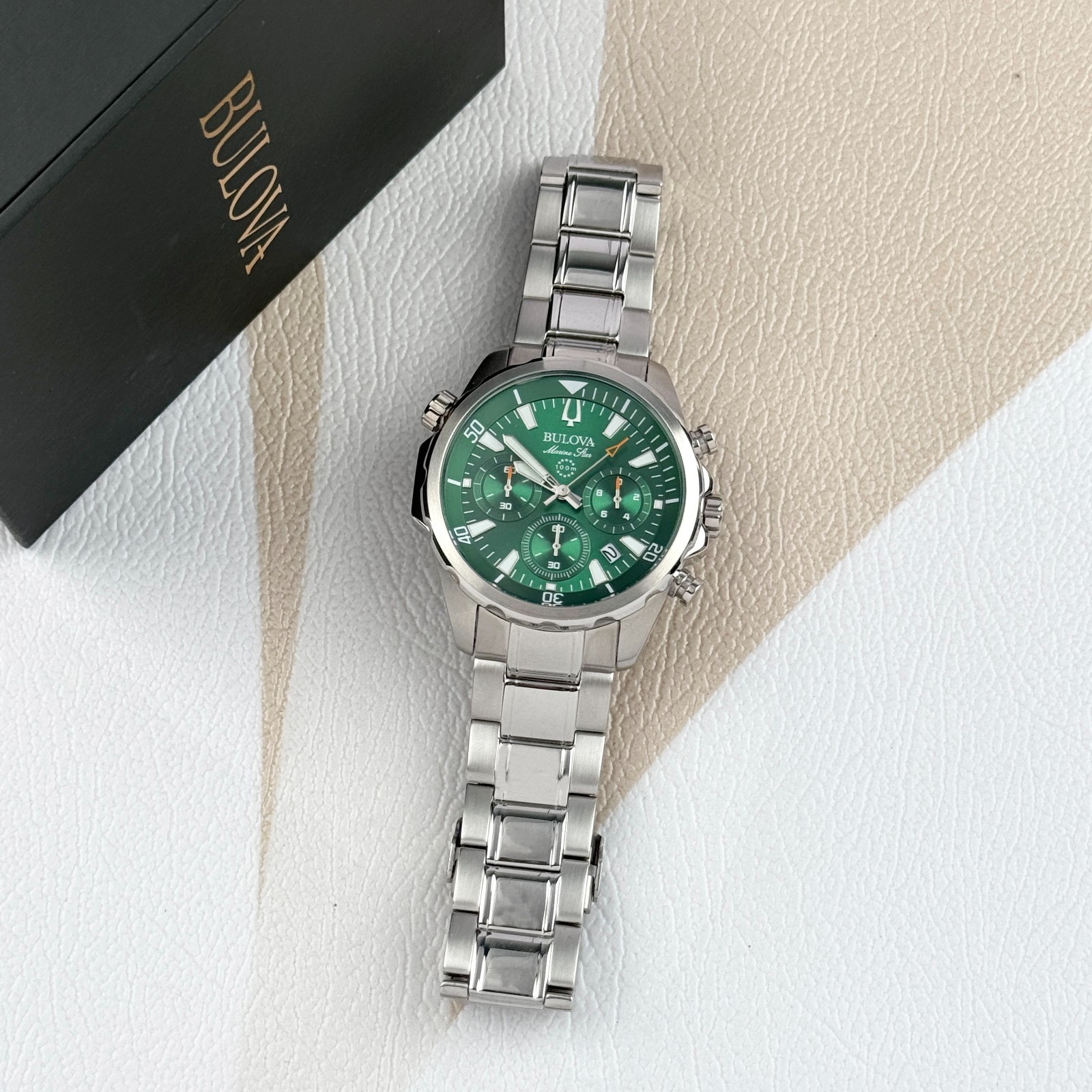 Bulova Marine Star 43MM Green Dial Quartz Chronograph Men’s Watch 96B396