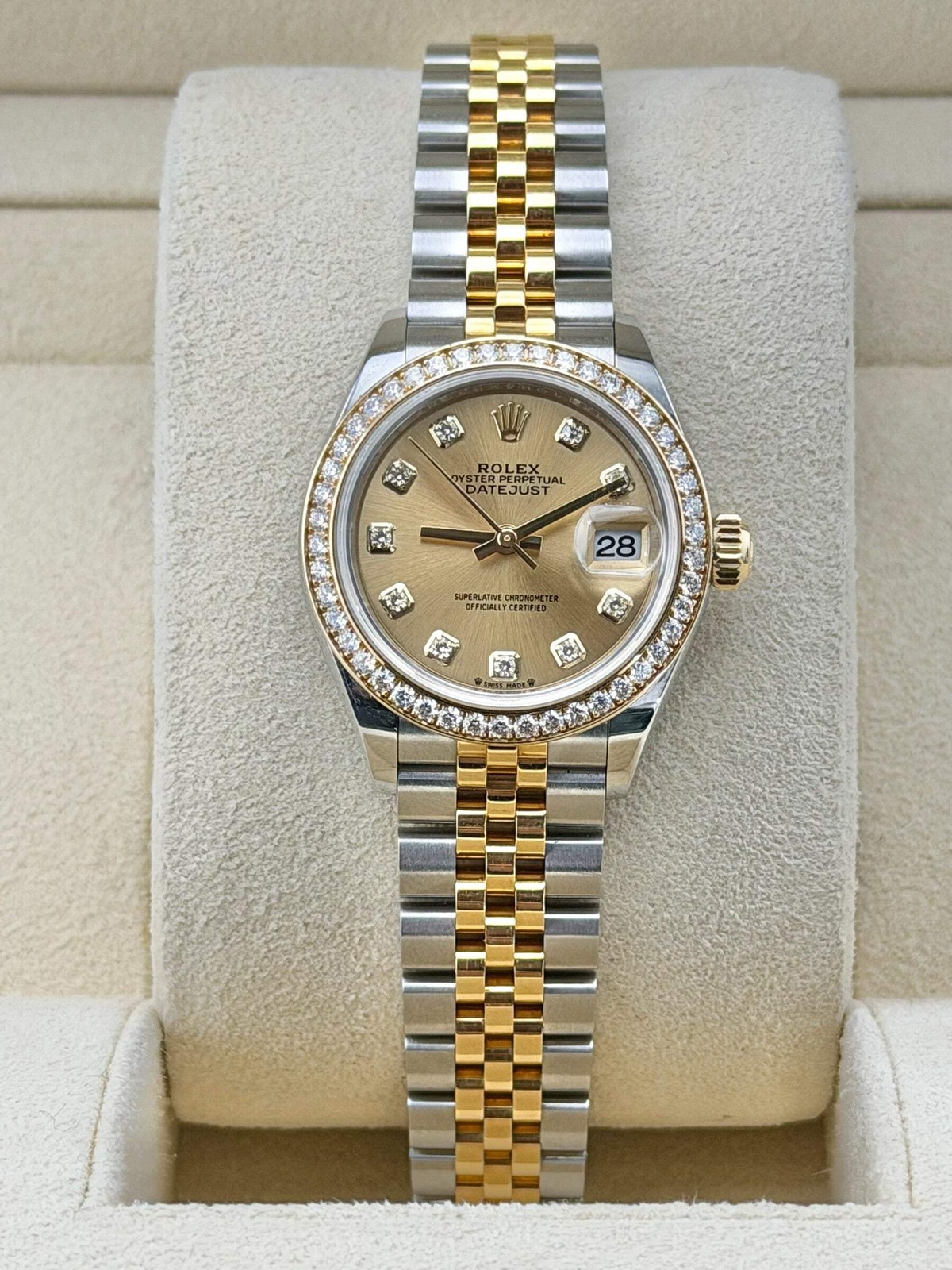 2021 Rolex Datejust 28, Factory Diamond Bezel and Diamond Dial 279383RBR 28mm 18