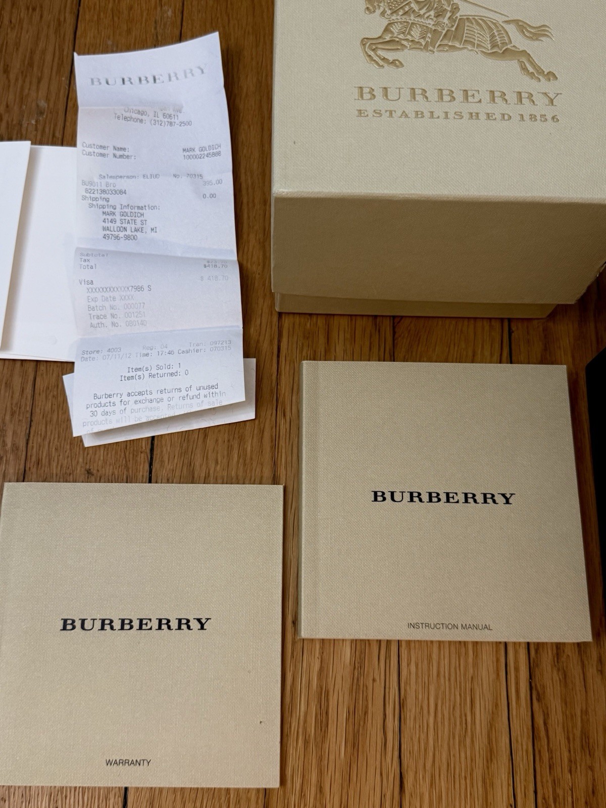 Burberry The City Wristwatch Model BU9011 Brown Leather Band 38mm w/box+papers