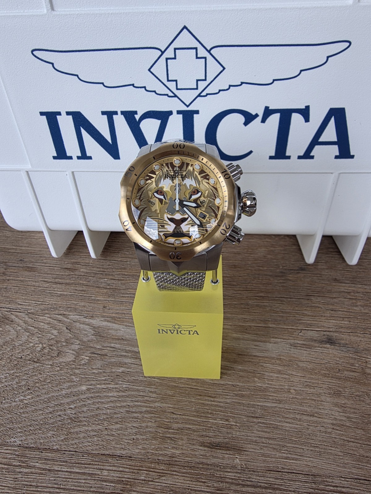 Invicta Venom Lionheart Men’s Quartz Chronograph Gold Dial Steel Bracelet 53.7mm