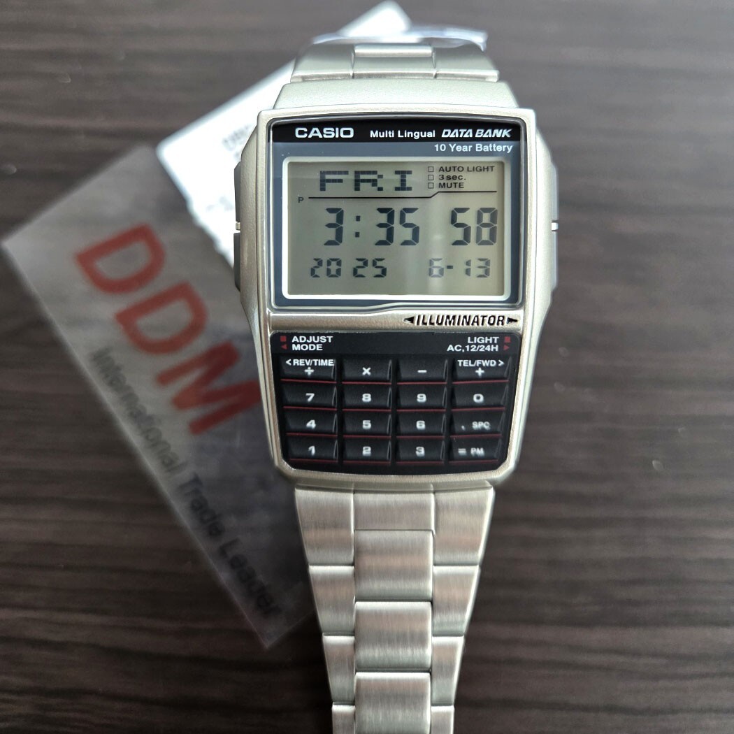 Casio Data Bank Square Digital Calculator Mens Metal Watch DBC-32D-1A