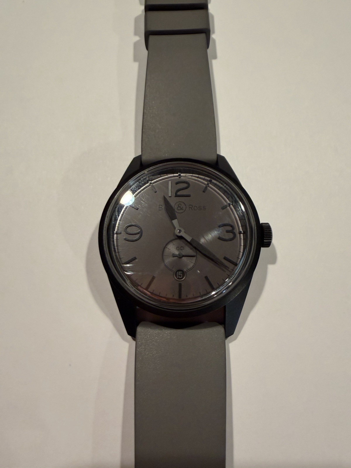 Bell & Ross Analog Sport Wristwatch Gray Rubber Strap Black Case Date w/Box