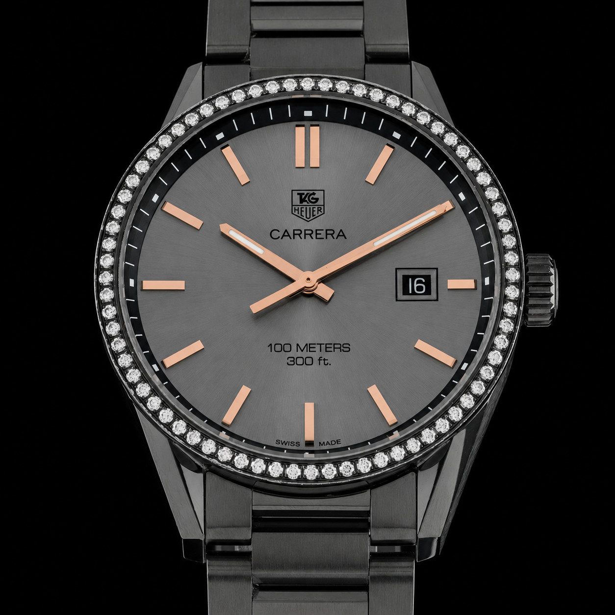 TAG Heuer Carrera Cara Delevigne Titanium Carbide 72 Diamonds 41mm Watch + Box