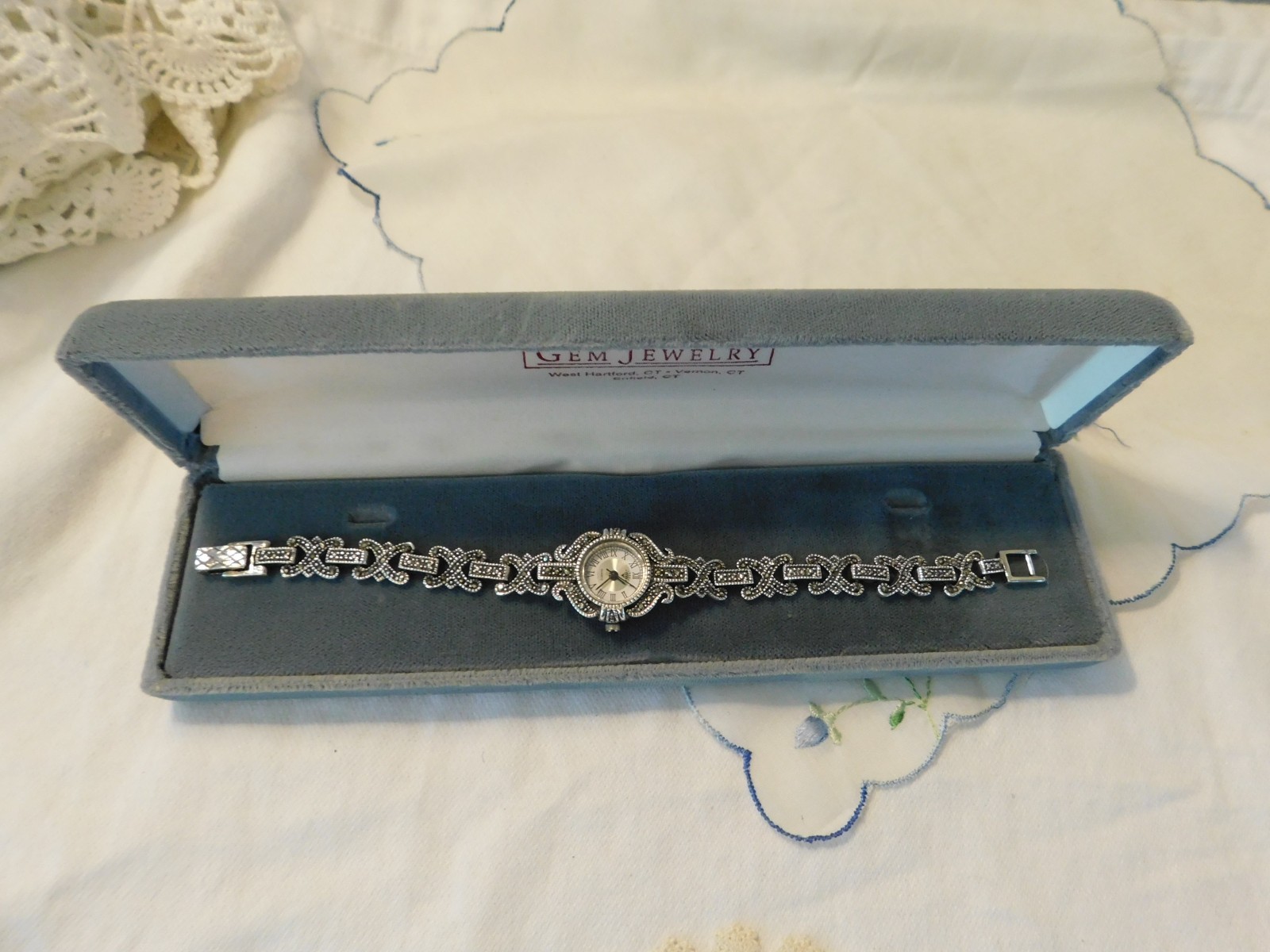Sterling Silver Marcasite Quartz Watch 925 Art Deco Style WORKS