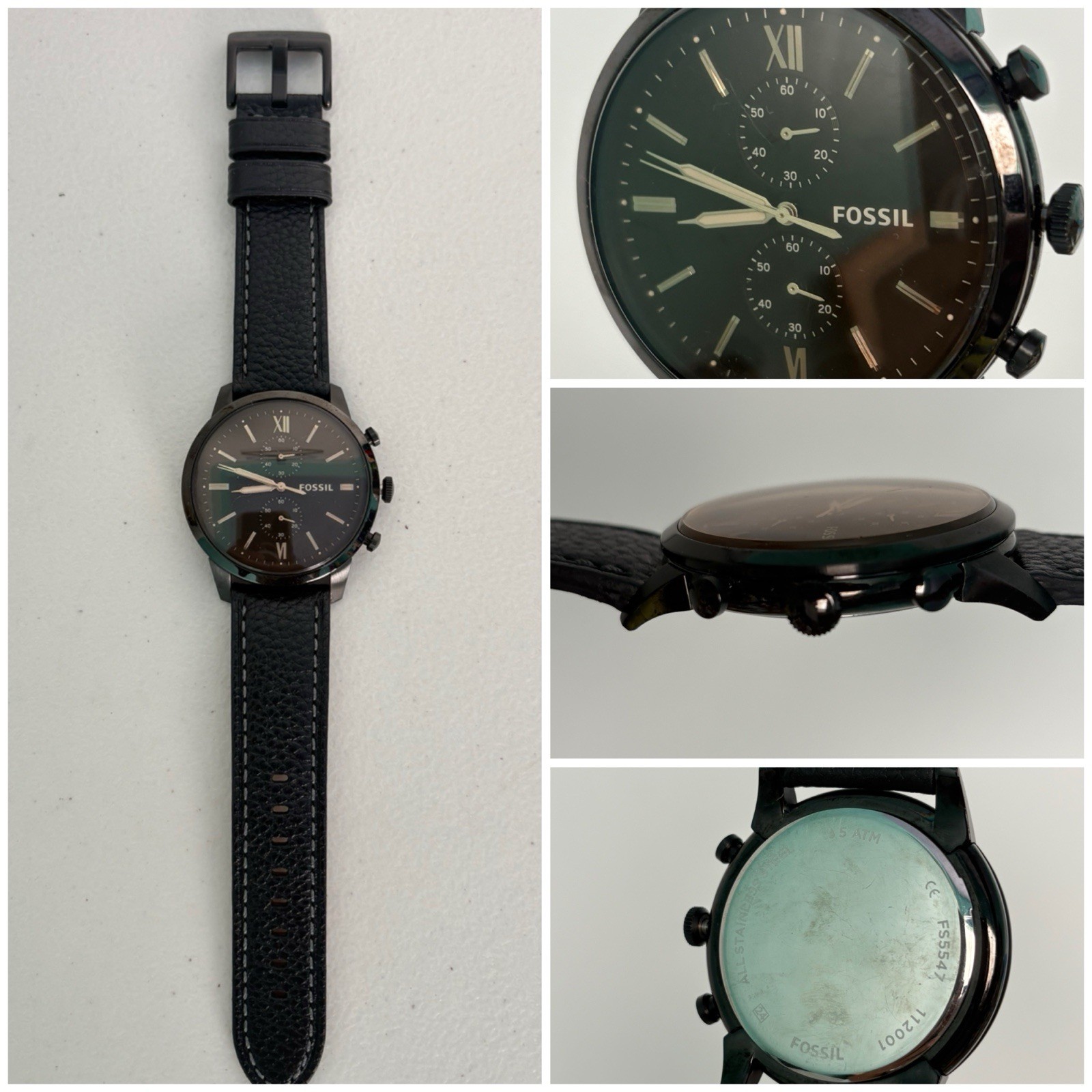 Fossil Townsman Men’s Black Watch FS5547 Stainless Steel Black Case Leather Band