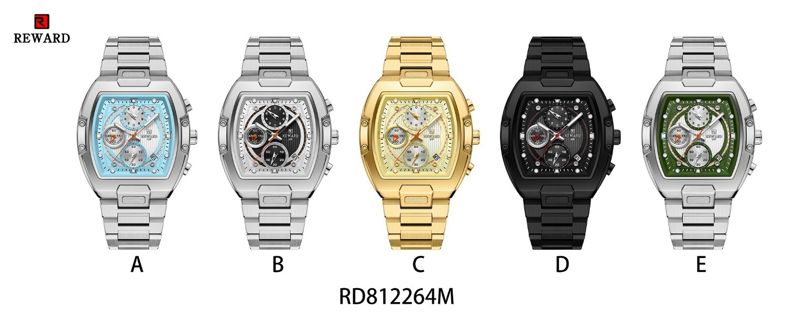 REWARD Men’s Tonneau Multifunction Chronograph Calendar Luminous Quartz Watch