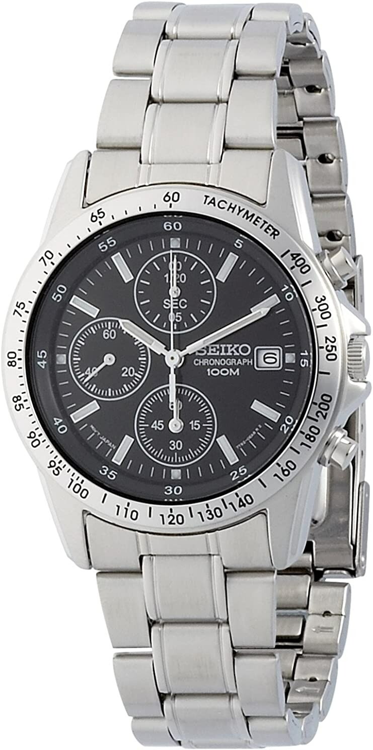 SEIKO Chronograph SND367PC Black Silver Men’s Watch Japan