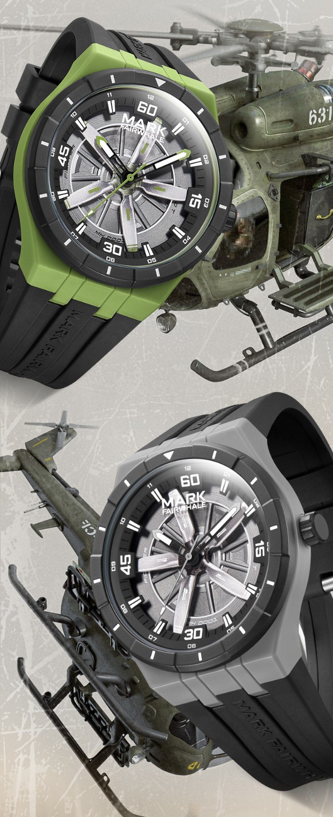 MARK FAIRWHALE Men’s Silicone Rotatable Helicopter Propeller Dial Quartz Watch