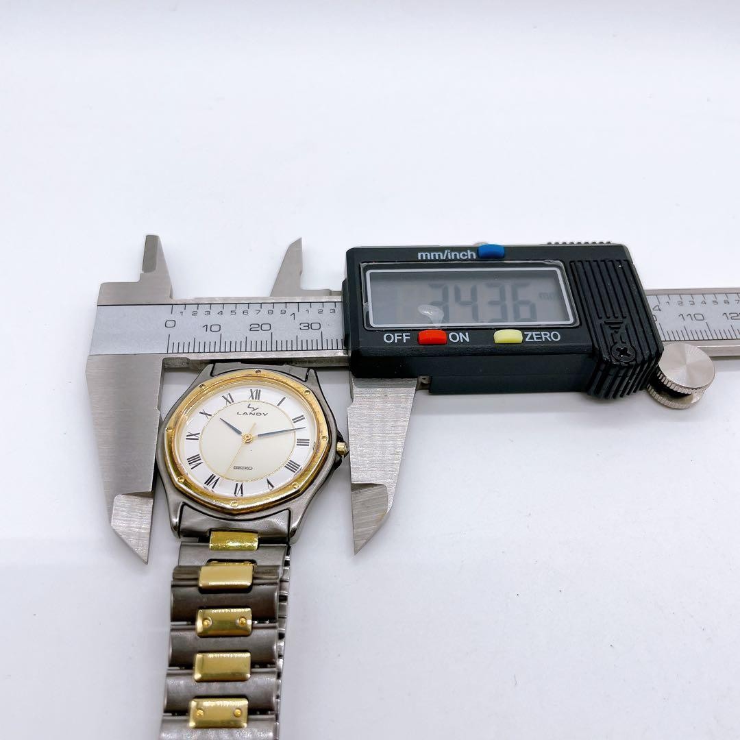 SEIKO LANDY 5P31 6130 Wristwatch Quartz Roman Dial Silver Gold Bezel