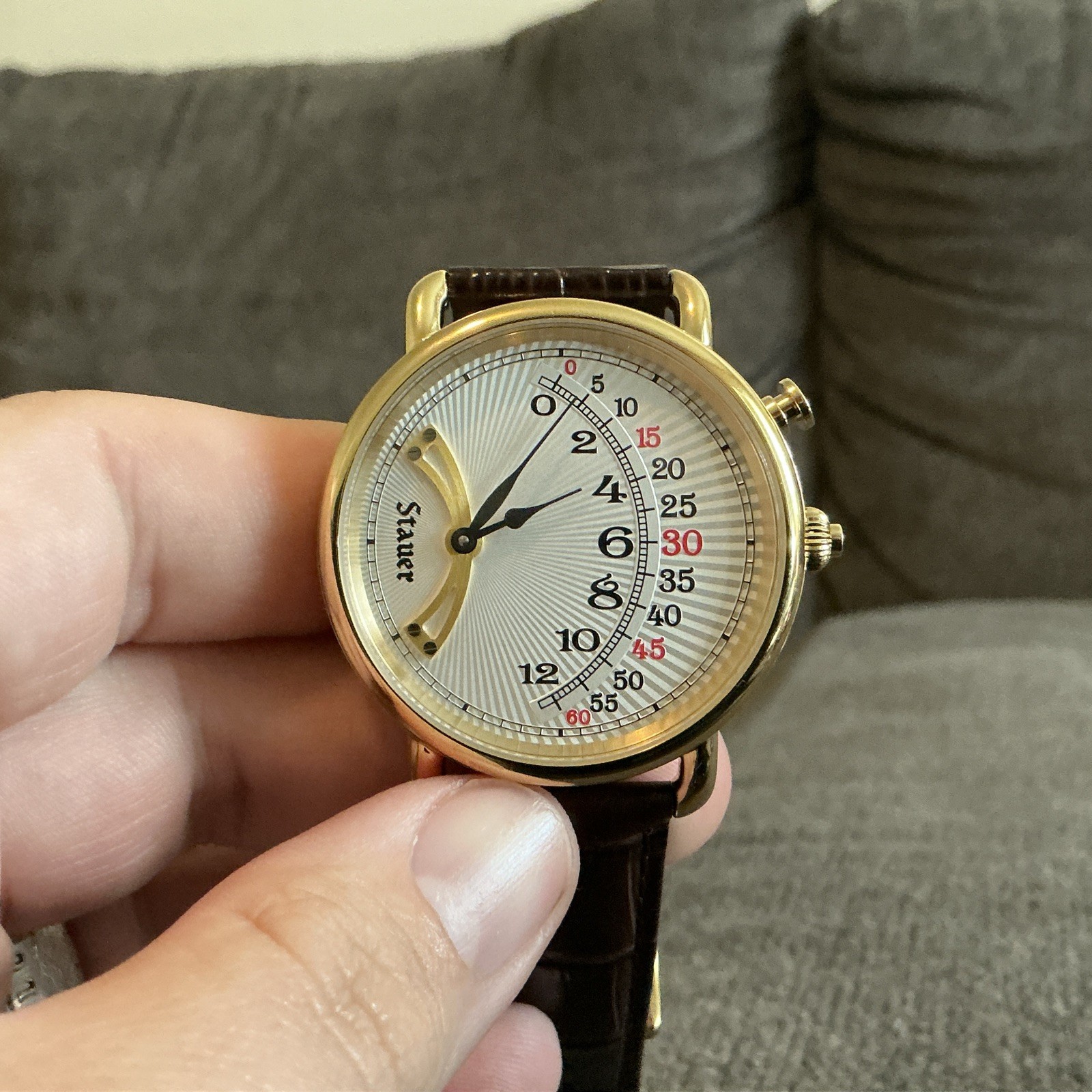 With Box And Papers In The Box Stauer 1920s Retrograde Mens Watch