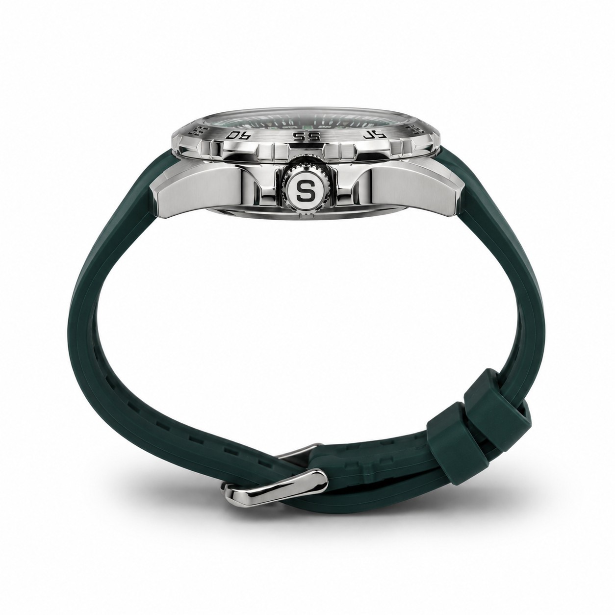 Watch ⌚ 44mm Rotatory Bezel Black And Green Dial, Rubber Strap #AAL-285-BK-55-02
