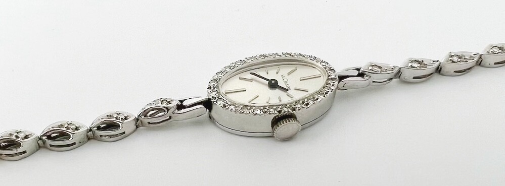 Vintage Ladies LeCoultre Solid 14K White Gold Watch –  Diamonds Bezel & Band