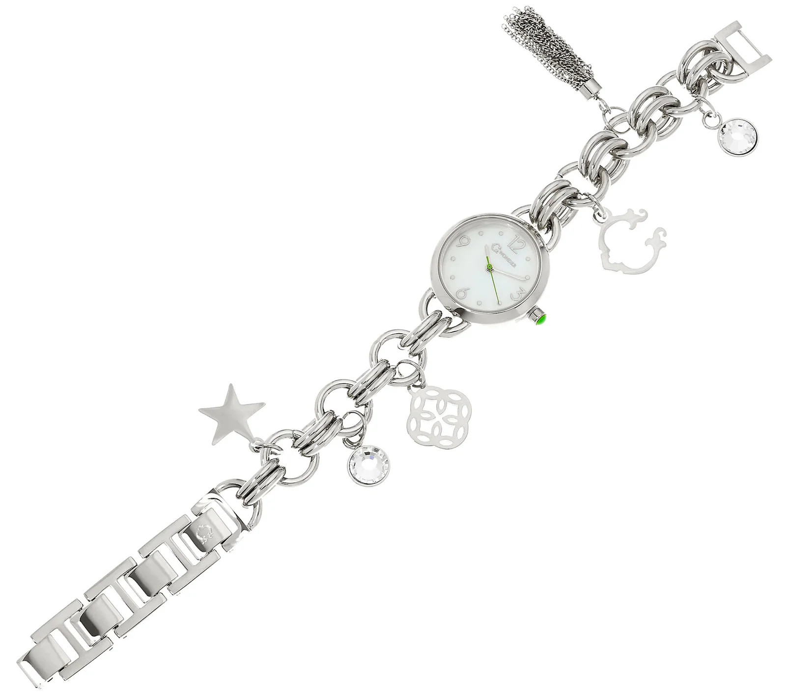 C. Wonder Mother of Pearl Charm Silver Tone Bracelet Watch
