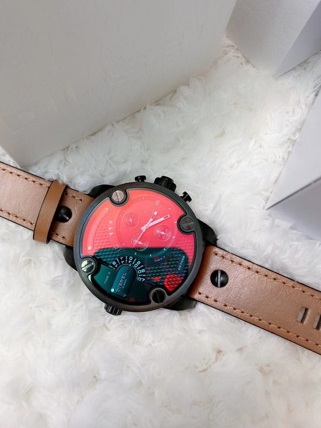 💥⌚💥 NEW DIESEL DZ7408 Chronograph Little Daddy Leather Strap Watch 52mm 💥⌚💥
