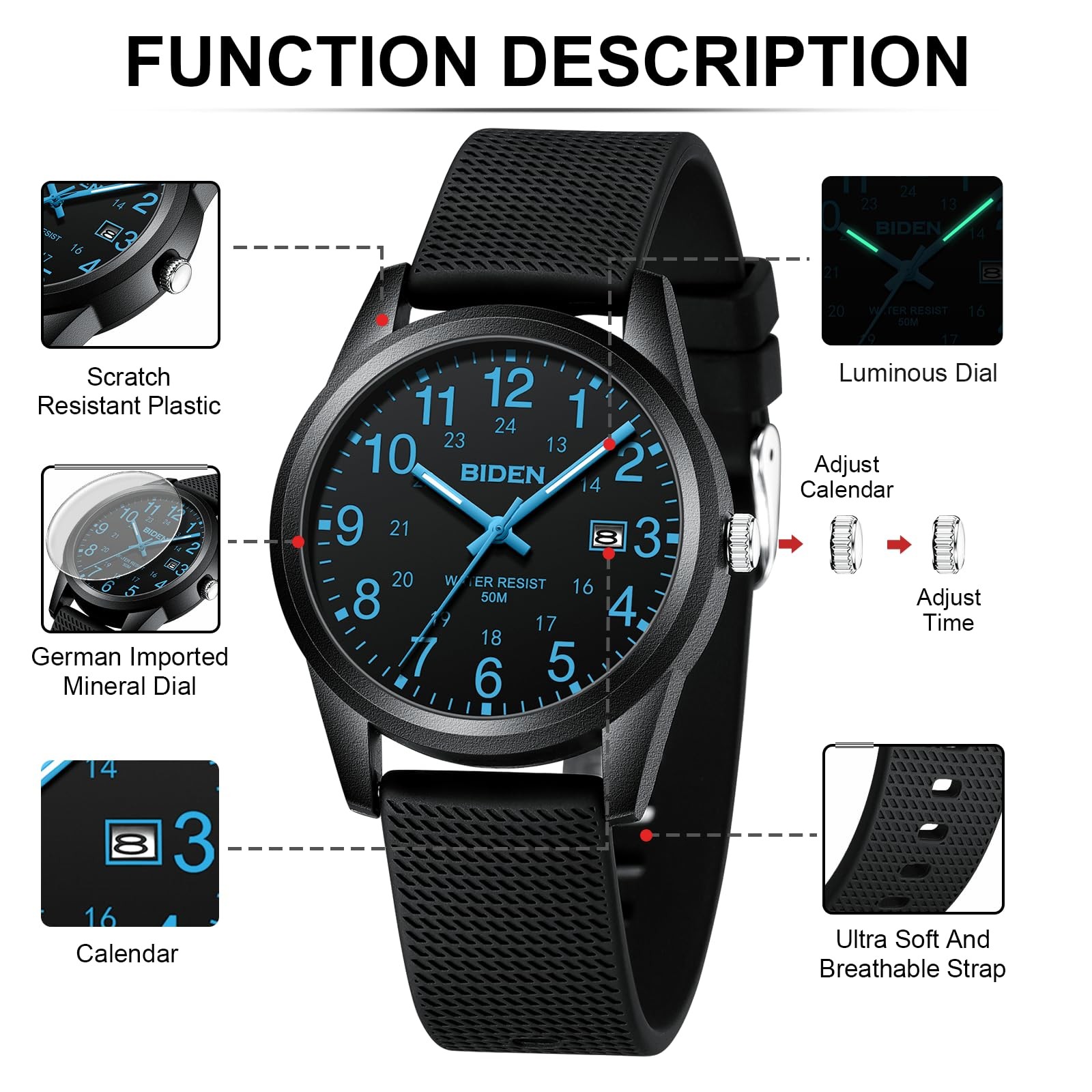 Waterproof 30M Nurse Watch Unisex Analog Quartz, Easy Read Military Time Dial
