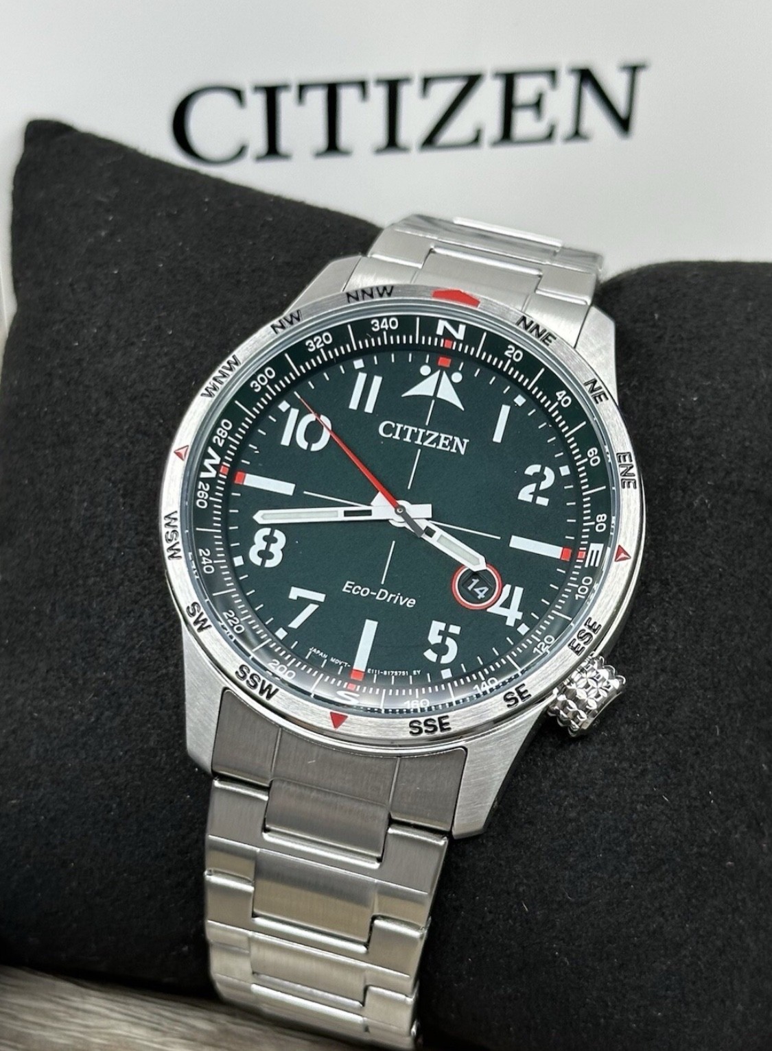 CITIZEN Eco-Drive AVION Pilot Stainless Steel Men’s Watch BOX PAPER WARRANTY