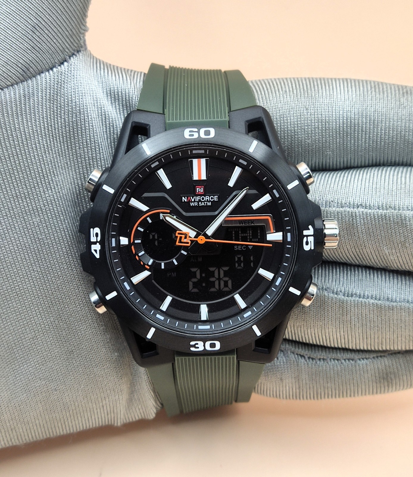 Premium Naviforce Double Display Black Dial Refurbished Men’s Wrist Watch