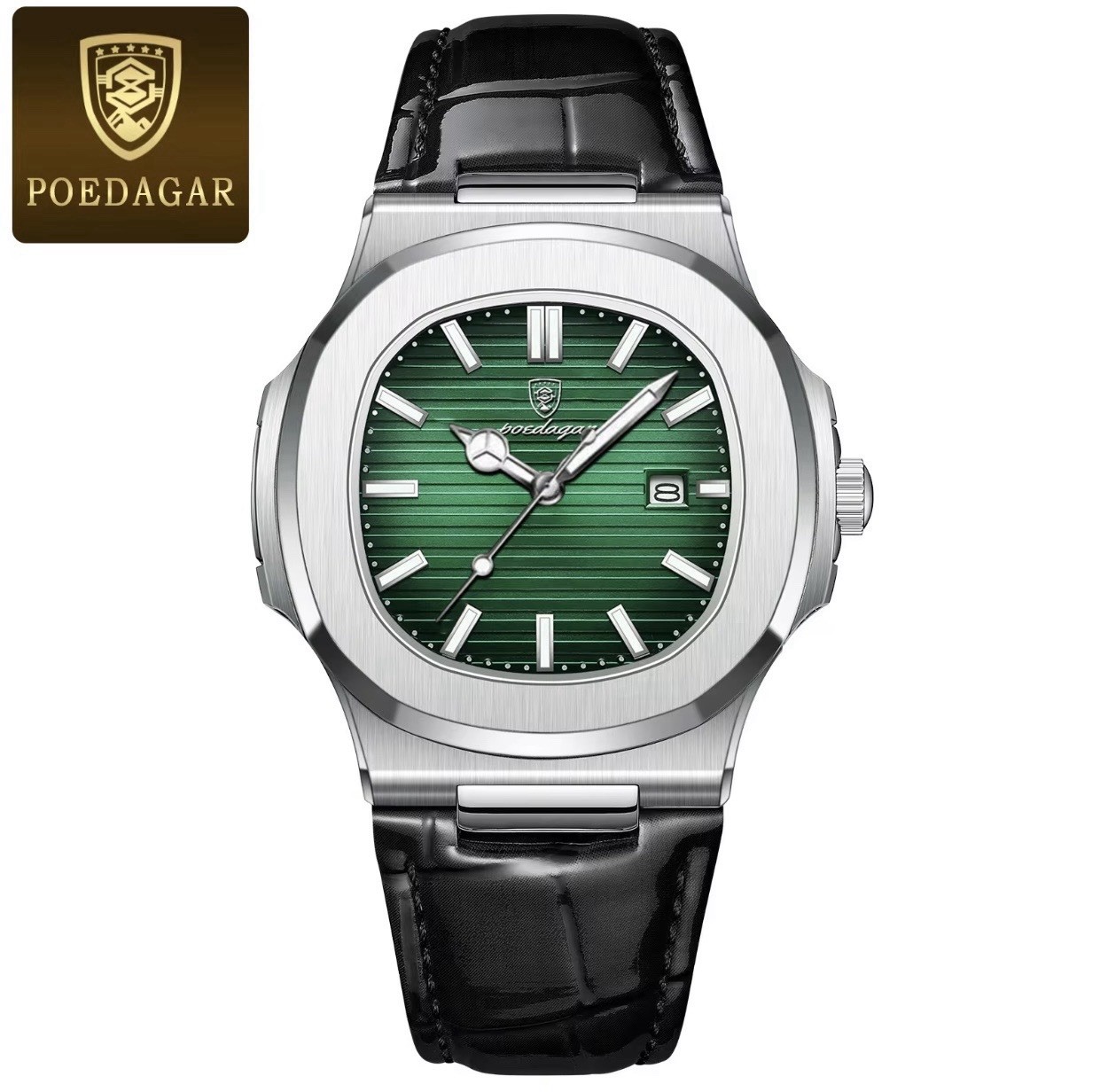 POEDAGAR Men’s Quartz Analog Date Wristwatch Cushion Case Baton Indexes