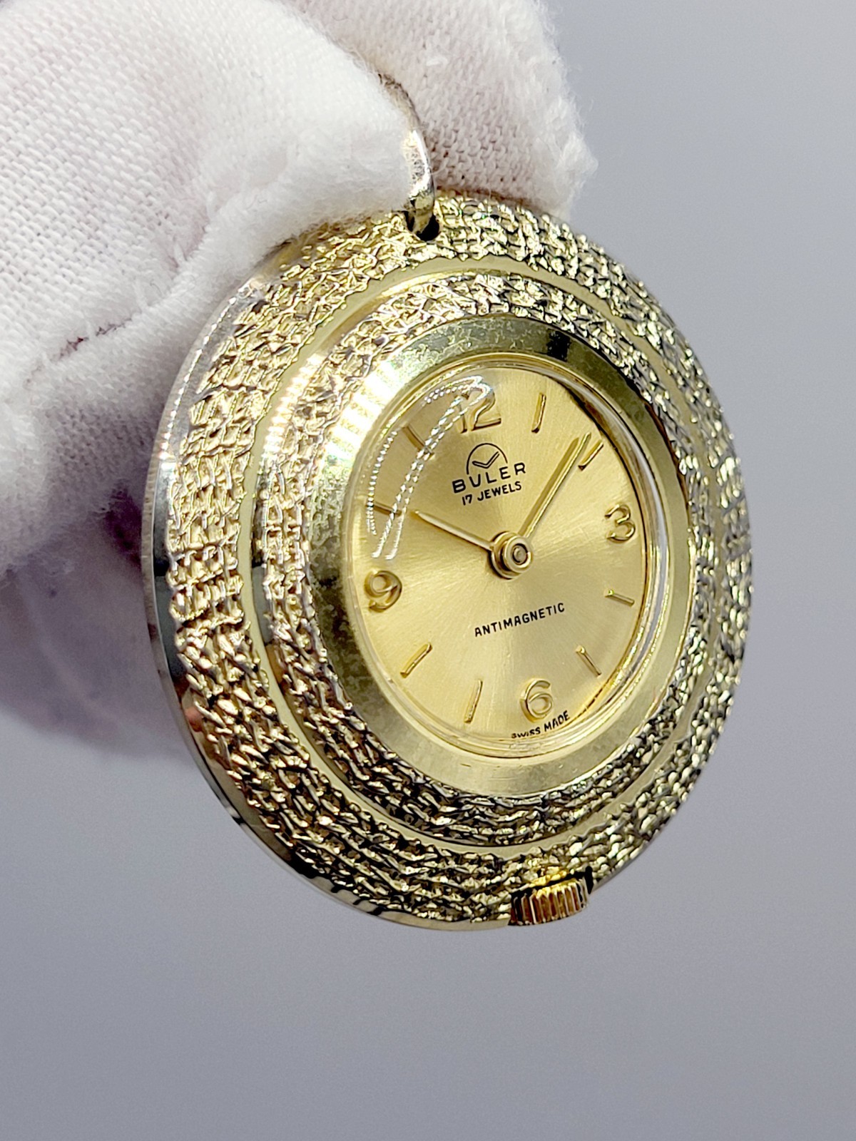 Swiss [WORKS] BULER Rare Near MINT Pendant or Pocket Watch 17 Jewels