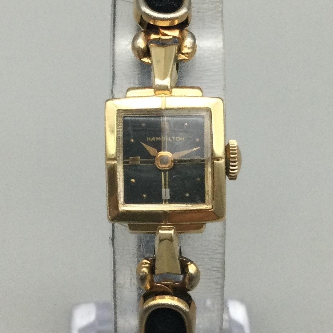 Vintage Hamilton Womens Watch 14mm 14K Gold Manual Wind Leather Band