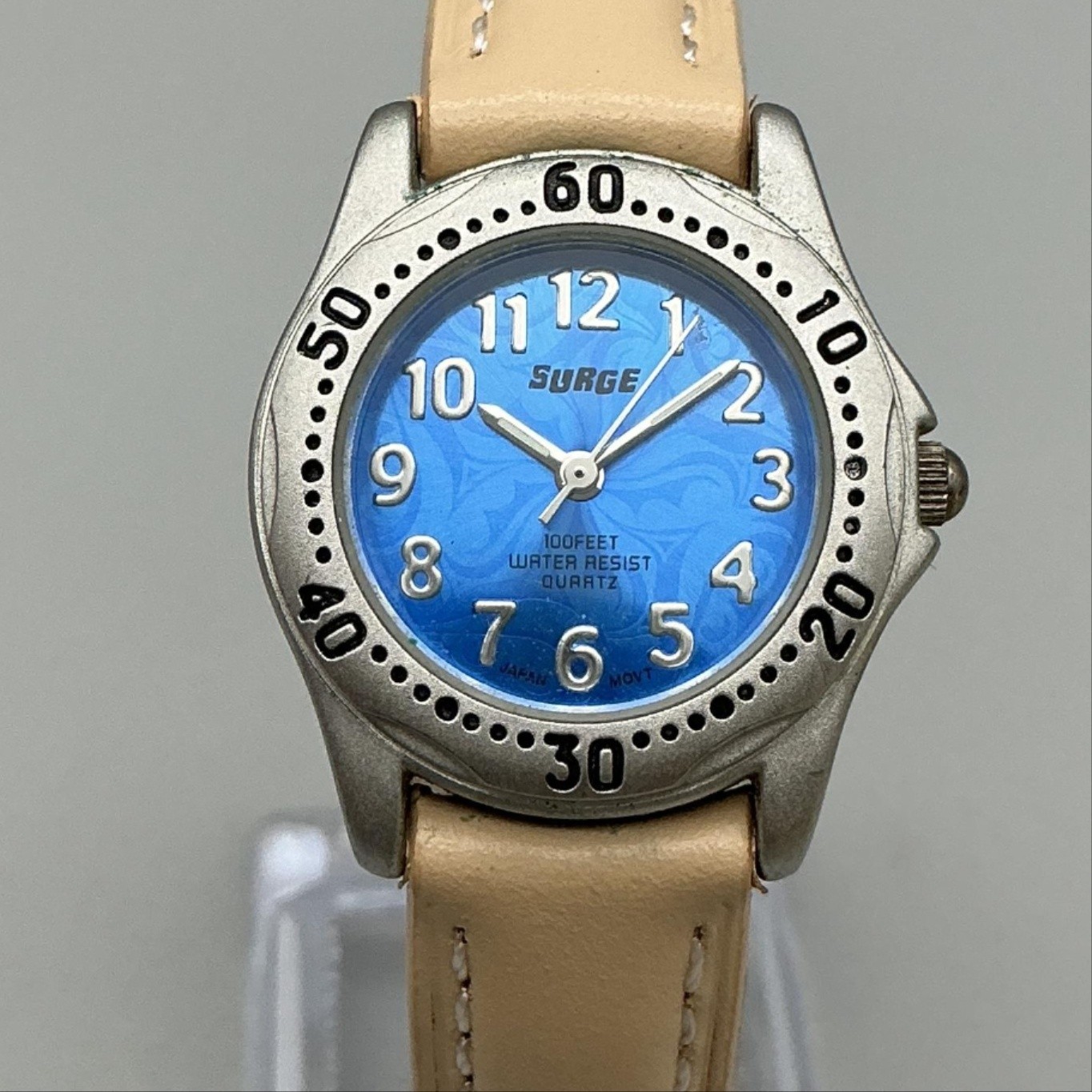 Surge Advance Girls Watch 28mm Blue Dial Beige Leather Band New Battery