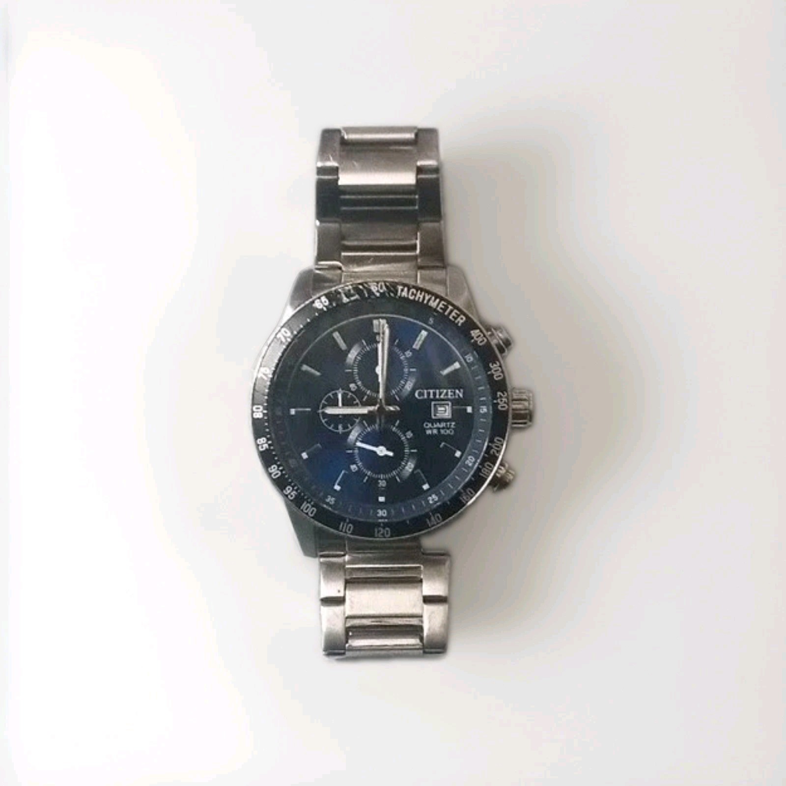 Citizen Eco-Drive Quartz Chronograph Tachymeter WR100 100m Blue Dial Bracelet