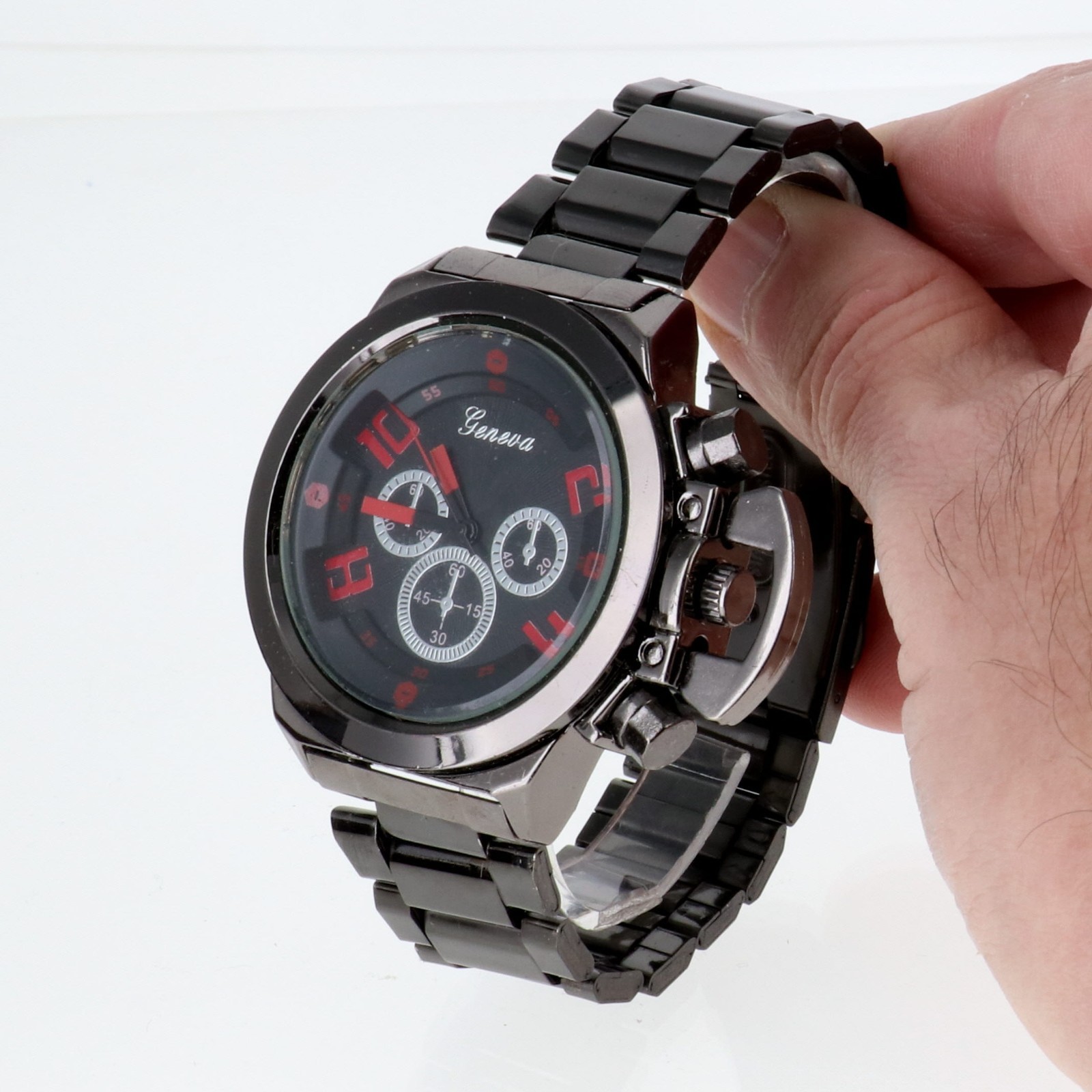 Geneva collection Men’s Oversize Watch & Crown Gun Finish Metal Band 61mm Wide
