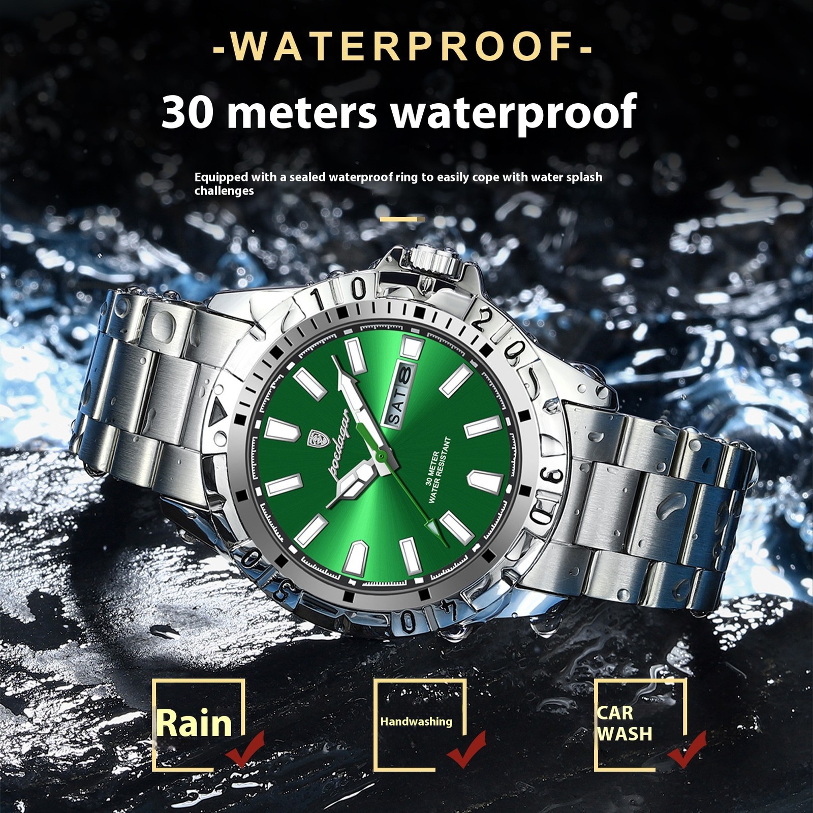 POEDAGAR Men’s Luxury Quartz Watch Stainless Steel Waterproof Luminous Date Week