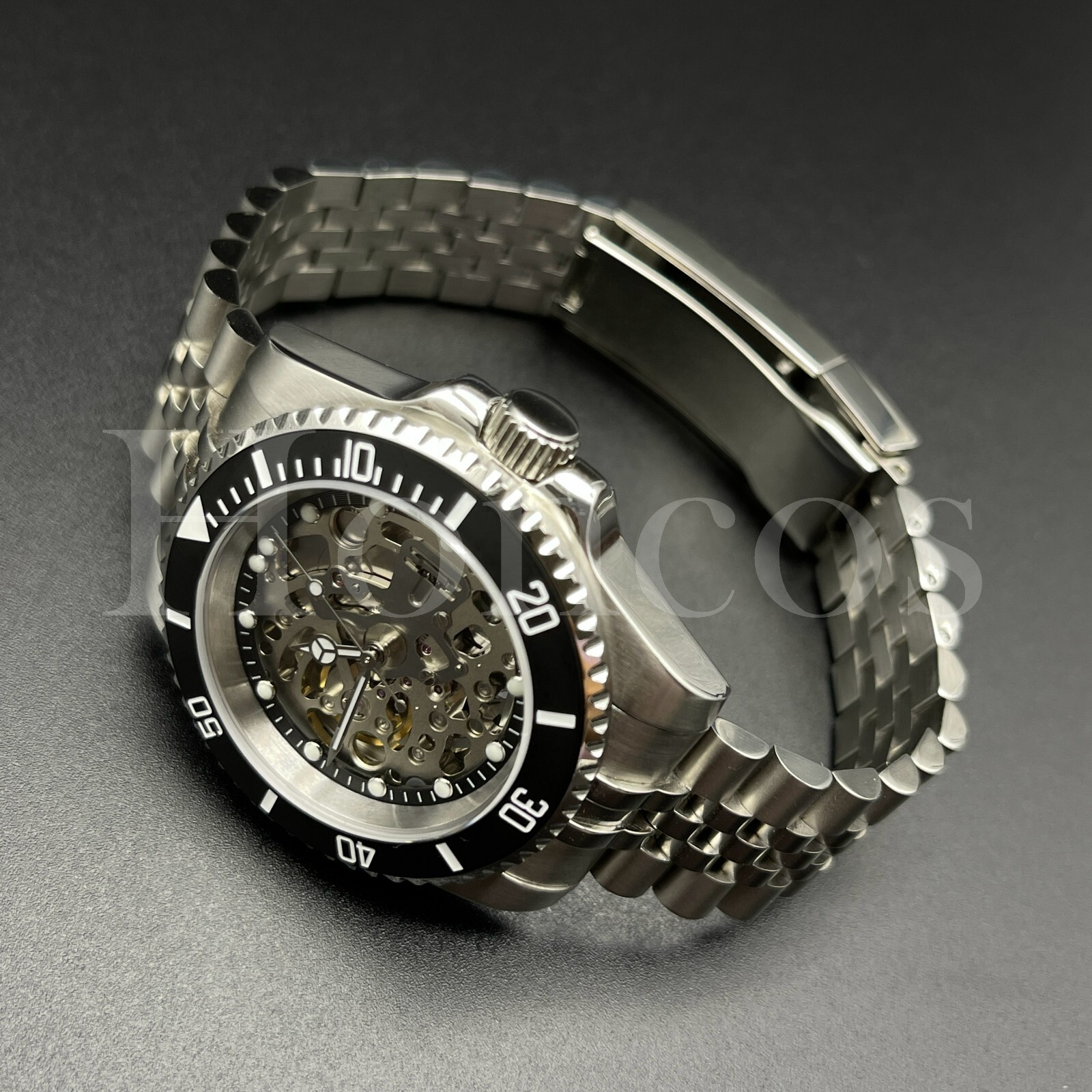 Custom Made Skeleton Watch Carbon Black Number Style NH70 Auto Movement BLK/WHT