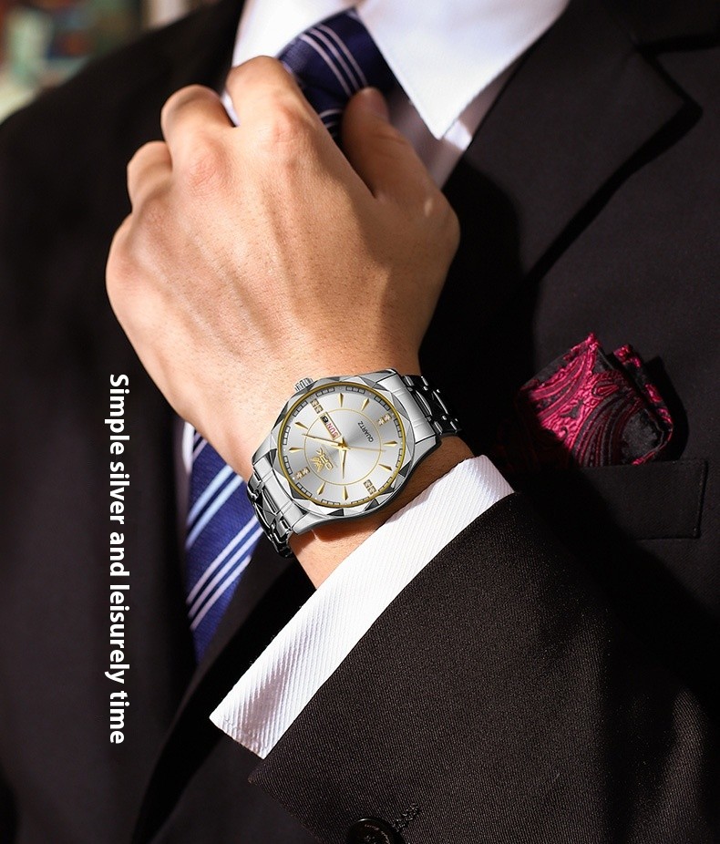 Stainless Steel Business Double Calendar Waterproof Men’s Watch