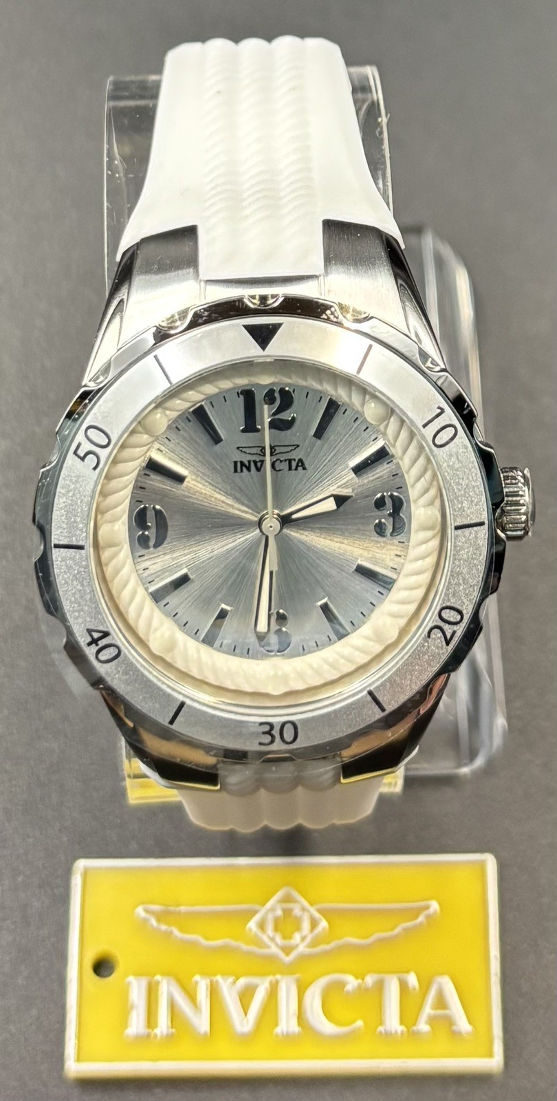 Invicta Angel Halo Women’s Watch Silver Dial White Silicone Band 38mm 17479