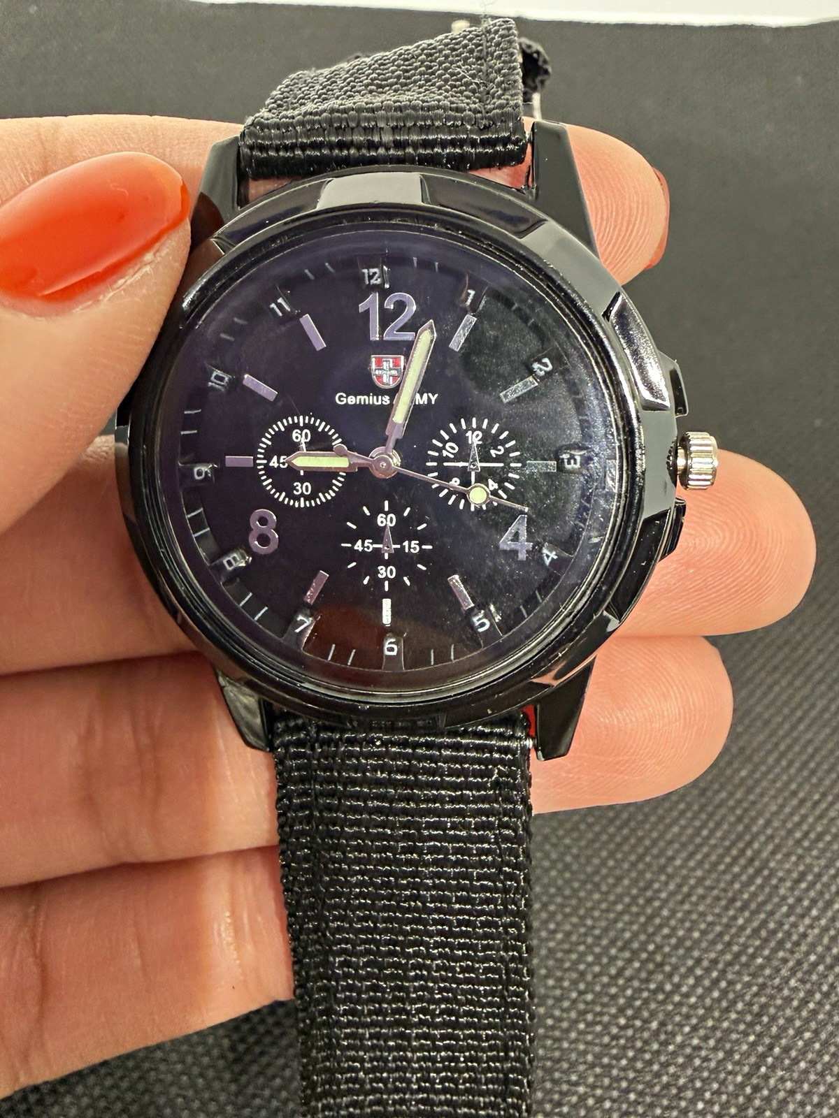 Genius Army Men’s Black Quartz Military Style Watch Nylon Strap Analog Watch