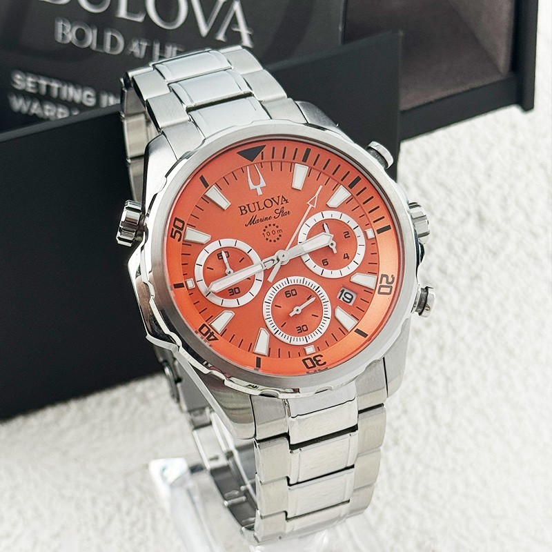 Bulova Marine Star 96B395 Orange Dial Men’s Chronograph Quartz Watch 43MM