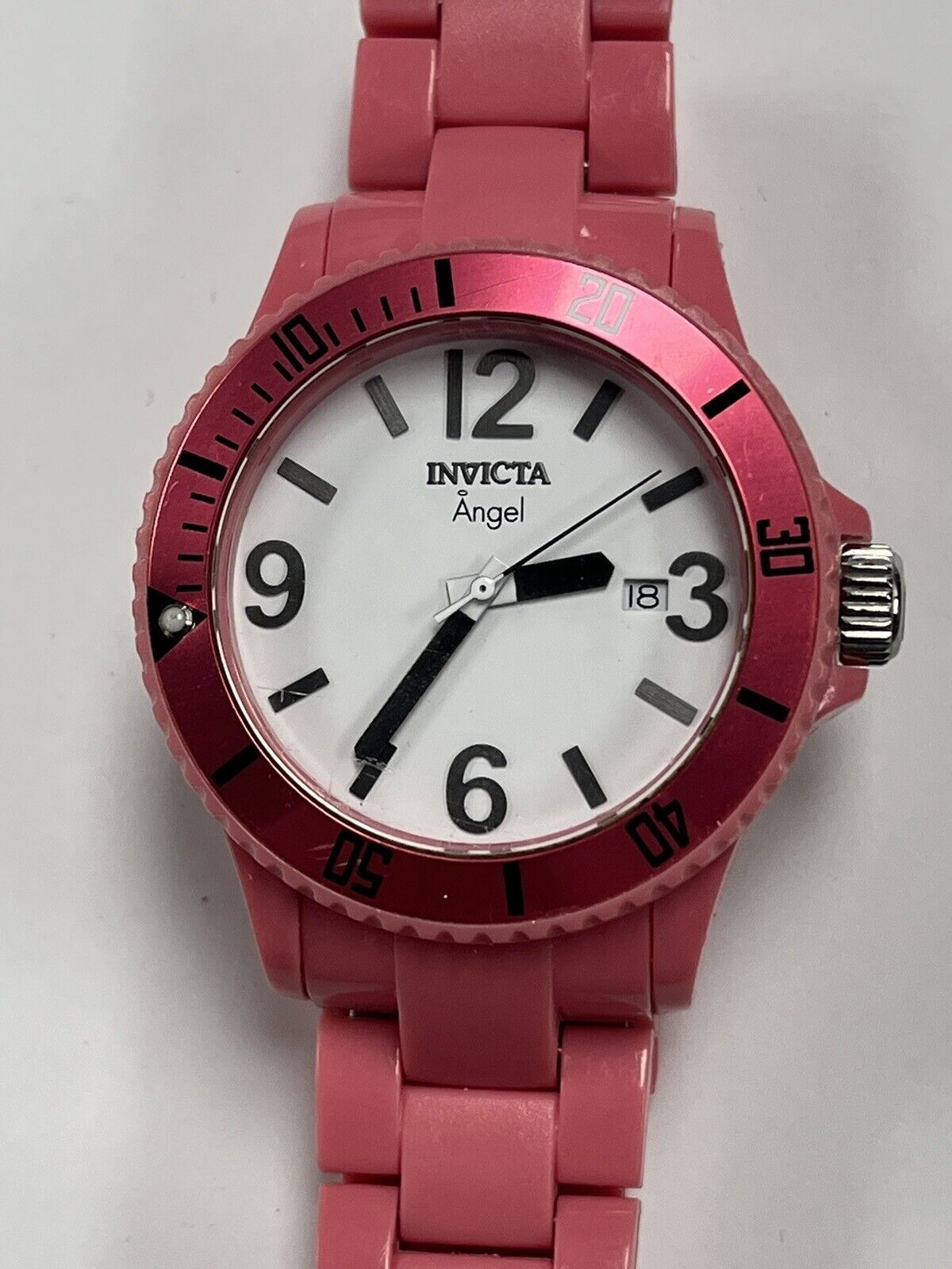 Invicta Pink Plastic Acrylic Resin Swiss Quartz Ladies Watch Larger Size Dial