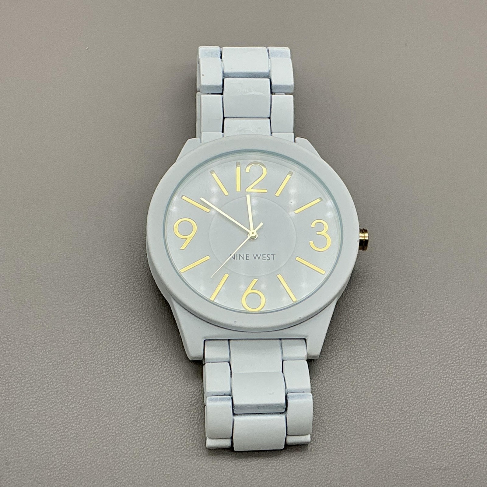 Nine West Womens Watch White Dial White Plastic Bracelet Gold Tone Quartz Analog