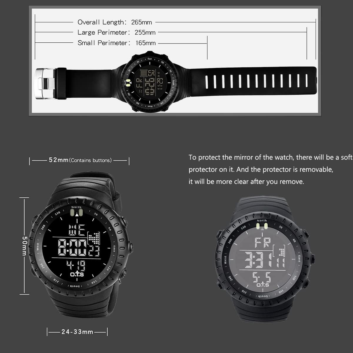 PALADA Men’S Digital Sports Watch Waterproof Tactical Watch with LED Backlight W