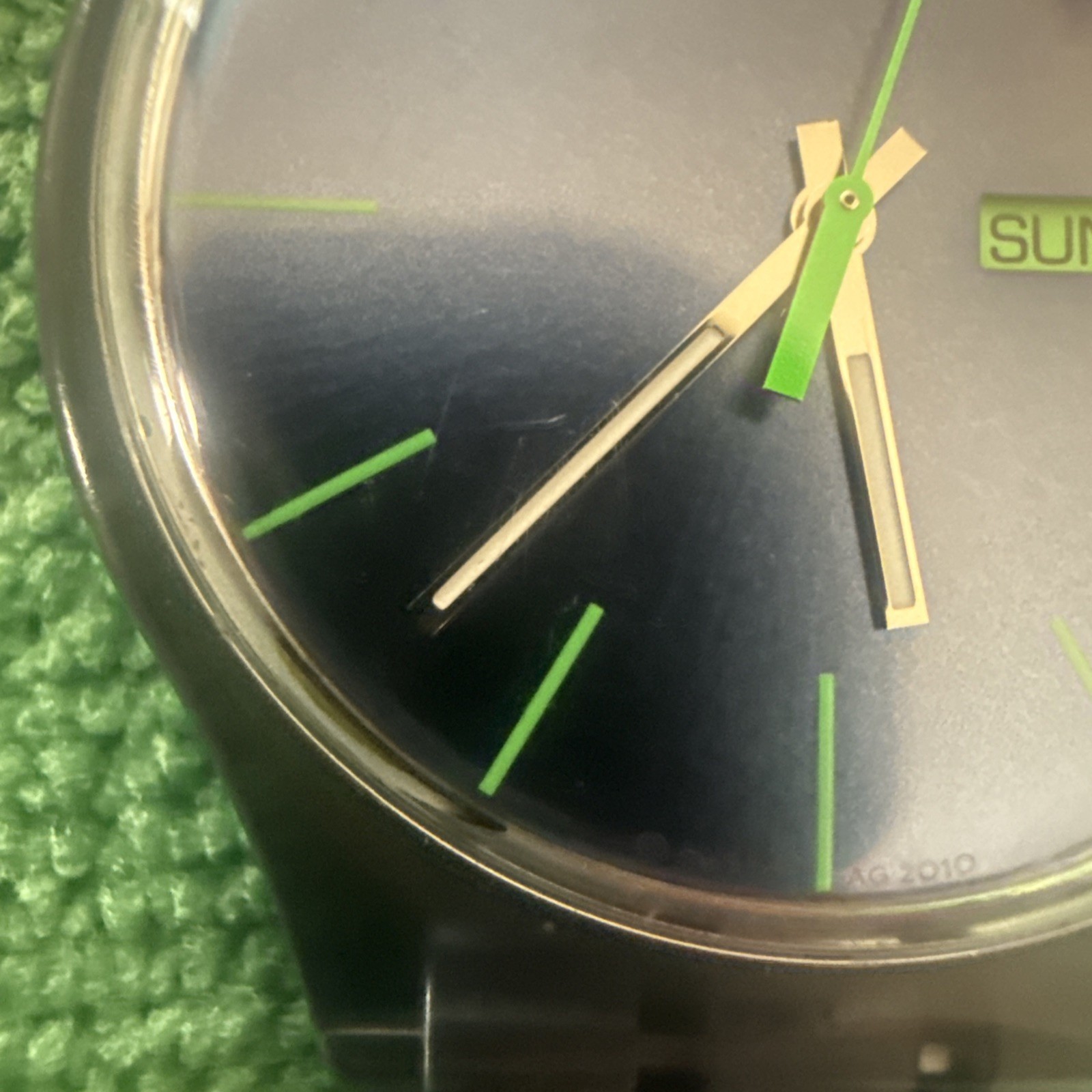 Swatch Turquoise Neon Green Rebel Watch SR1130SW with London badge see photos