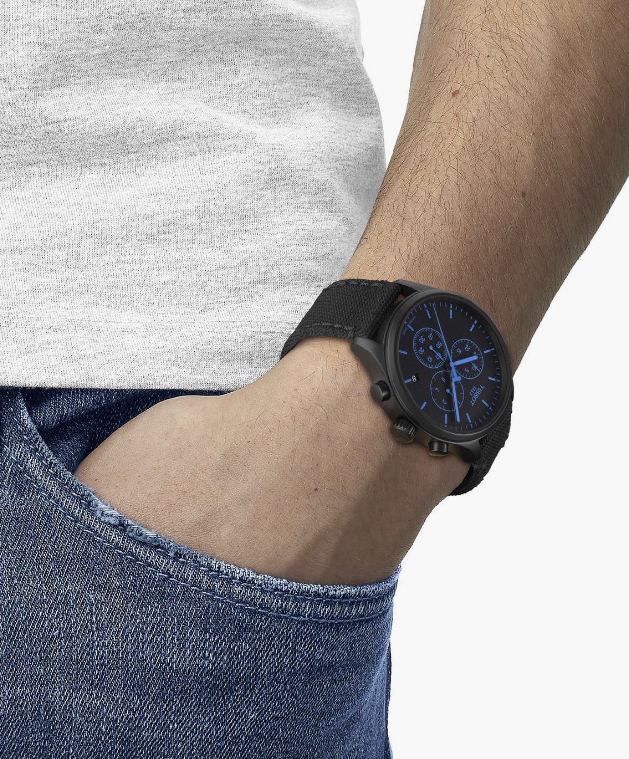 Tissot Chrono LX Mens Watch Twill Strap Swiss Quartz 45mm
