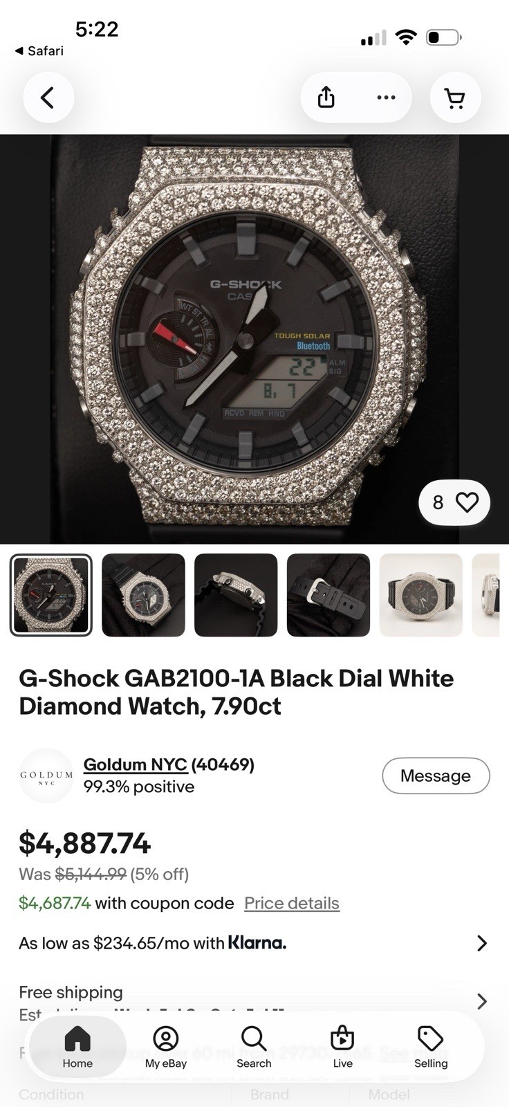 Casio G-SHOCK CUSTOM Tough Solar Bluetooth with 6.00 CT natural diamonds